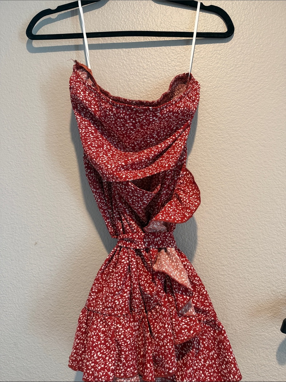 SHEIN Red Floral Mini Dress with Ruffle Skirt